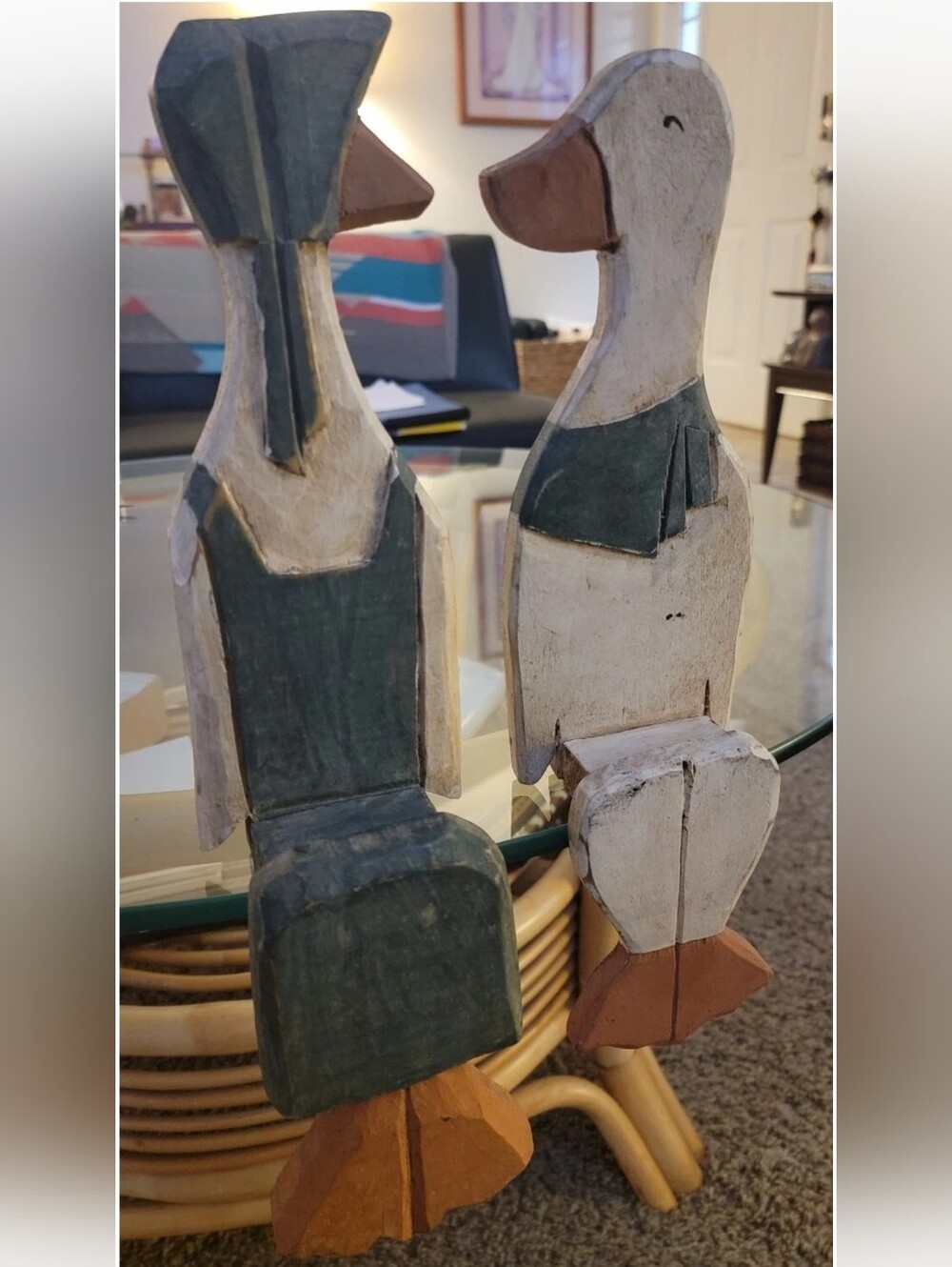 Farmhouse Rustic Wooden Duck Pair Sitting Country Home Decor